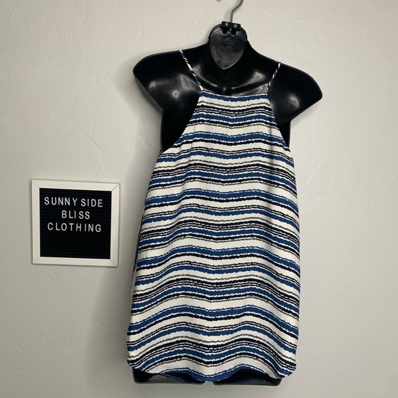 LOFT Blue White Striped Halter Camisole Tank Top Flowy V-Neck Size Medium - Picture 4 of 7
